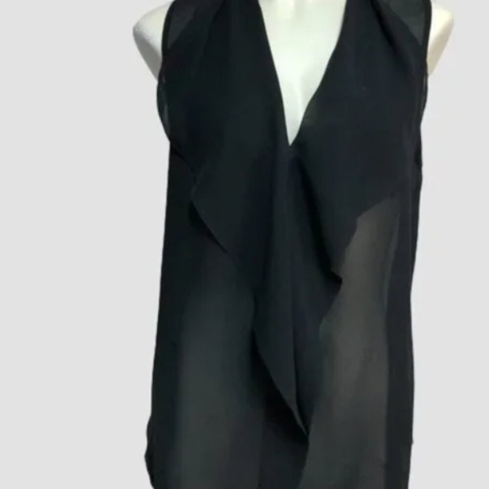 Aritzia Babaton Black Silk Blouse Sheer Ruffle Top, Size S